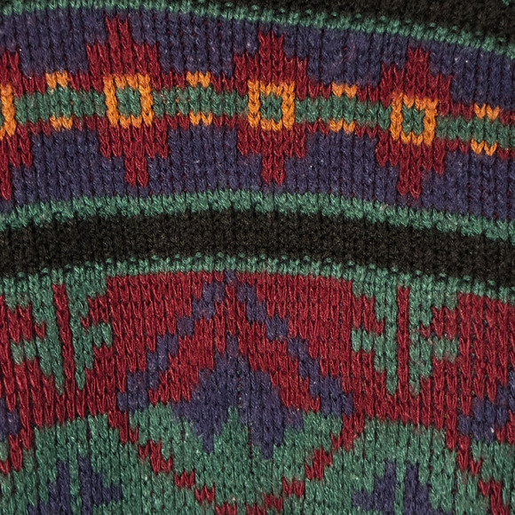Crewneck All Pattern Knit Sweater Red Green Navy Blue Sears Men's Store XL USA - Picture 6 of 10